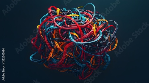 A vibrant abstract sphere formed by a complex tangle of multicolored electrical wires and cables creating a chaotic yet aesthetically pleasing design.
