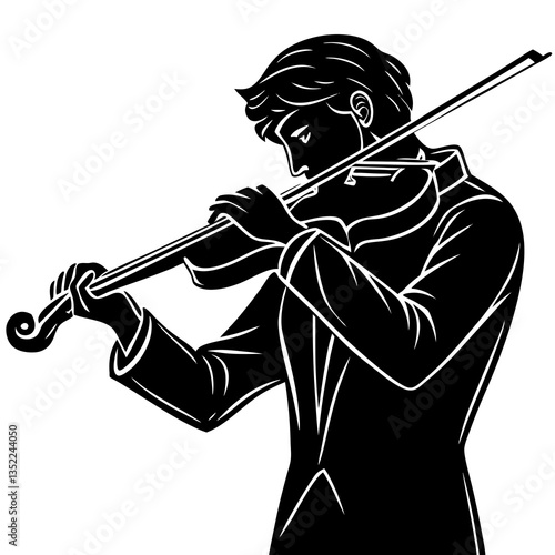 A silhouette of a violinist playing solo, deeply immersed in emotion, with their body slightly bent forward and eyes closed in concentration