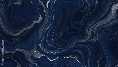 Abstract Navy Blue and Silver Swirls Texture for Elegant Backgrounds