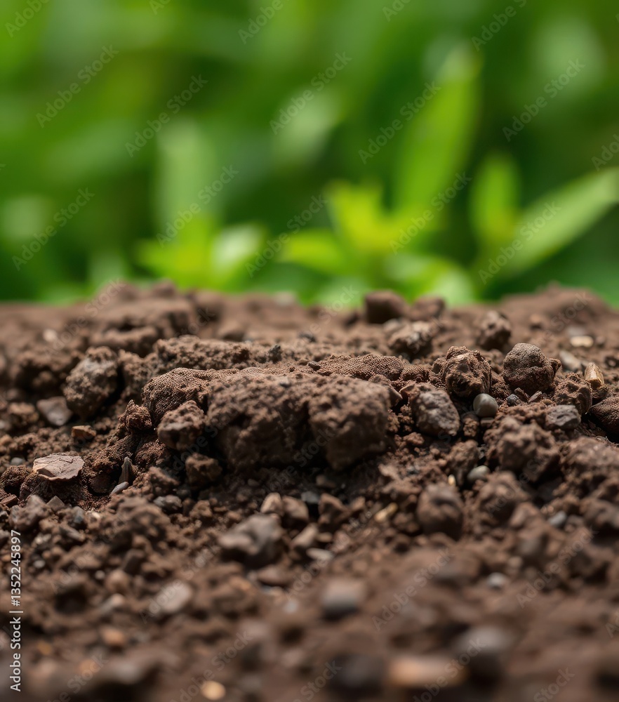 Close-up of soil texture against vibrant green backdrop, image, sand Close-up of soil texture against vibrant green backdrop, image, sand