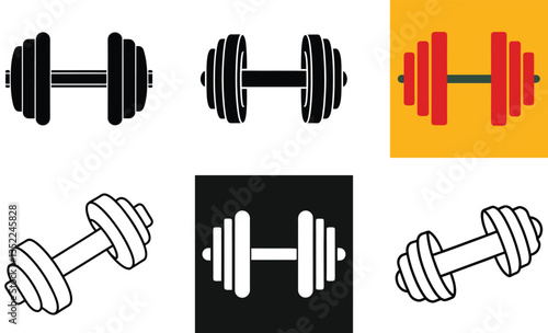 Set of dumbbells and weights for gym and fitness workout