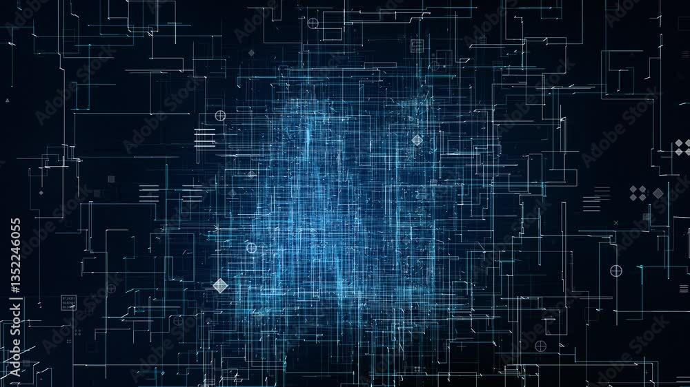 AI letters animation of glowing symbols in virtual digital world, 4k abstract artificial intelligence tech animated template AI letters animation of glowing symbols in virtual digital world, 4k abstract artificial intelligence tech animated template