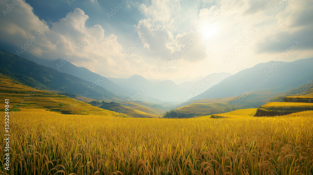 Obraz premium Golden Rice Terraces in Autumn Breathtaking Landscape Photography