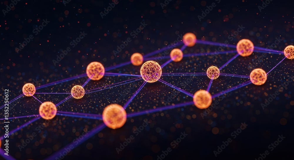 Obraz premium Vibrant molecular network visualization with glowing spheres 