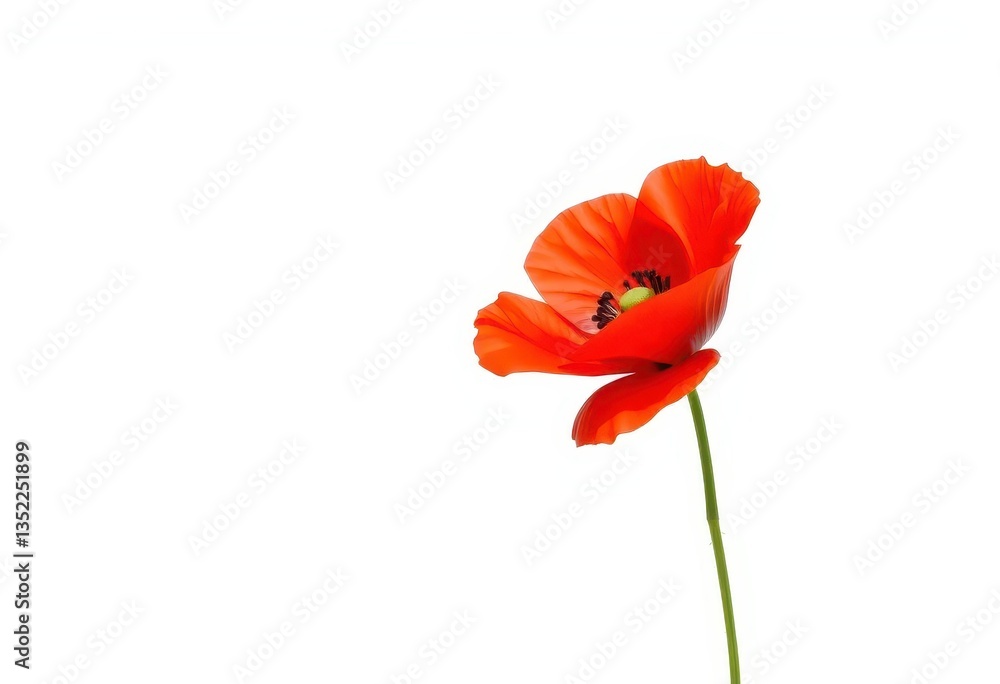 Obraz premium Single, vibrant red poppy flower isolated on pure white background, closeup, blossom