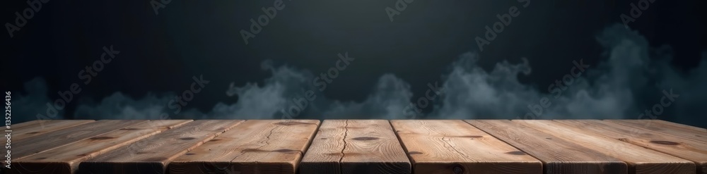 Empty rustic wooden table, ethereal smoke swirls above on black , vapor, element, witchcraft Empty rustic wooden table, ethereal smoke swirls above on black , vapor, element, witchcraft