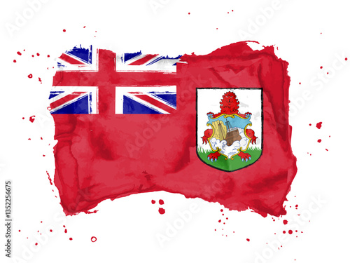 Flag of Bermuda brush stroke background.  Flag the Bermudas on white background. Watercolor style for your design. UK. EPS10.