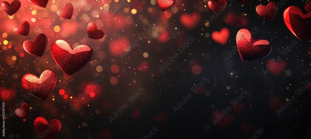 Romantic Red Hearts Falling Against a Dark Bokeh Background Romantic Red Hearts Falling Against a Dark Bokeh Background