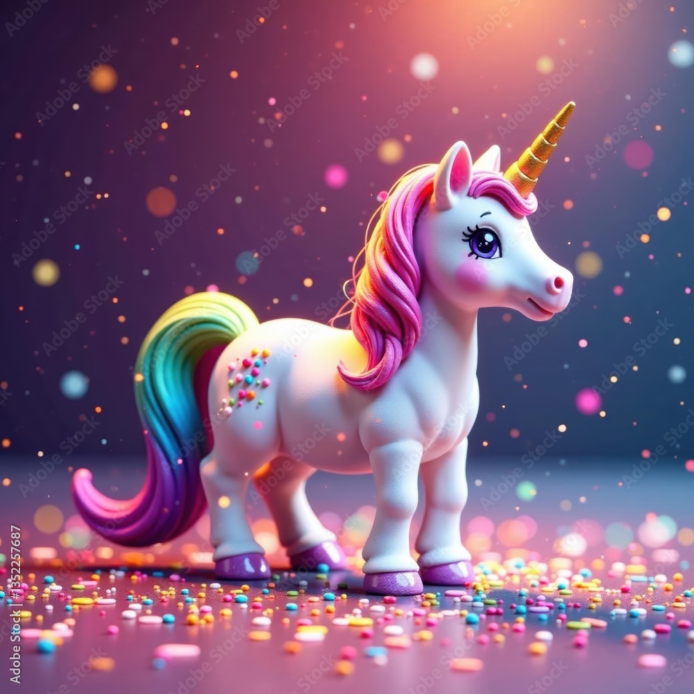 Fototapeta premium Rainbow glitter unicorn pony pattern, confetti sprinkles, horse, confetti, wonderland