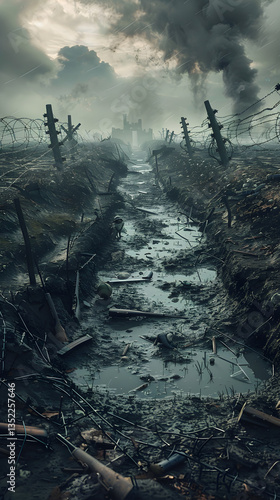 WW1: The Unforgiving Trenches - A Scene of Intense Battle and Survival