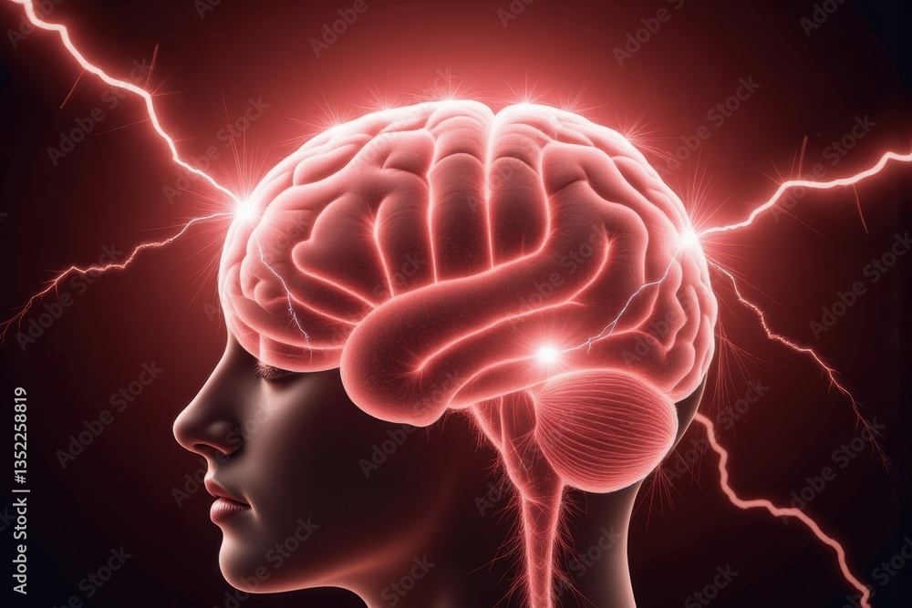 Obraz premium Stylized Brain with Electrical Activity: Conceptual Illustration for Neurology and Mental Health