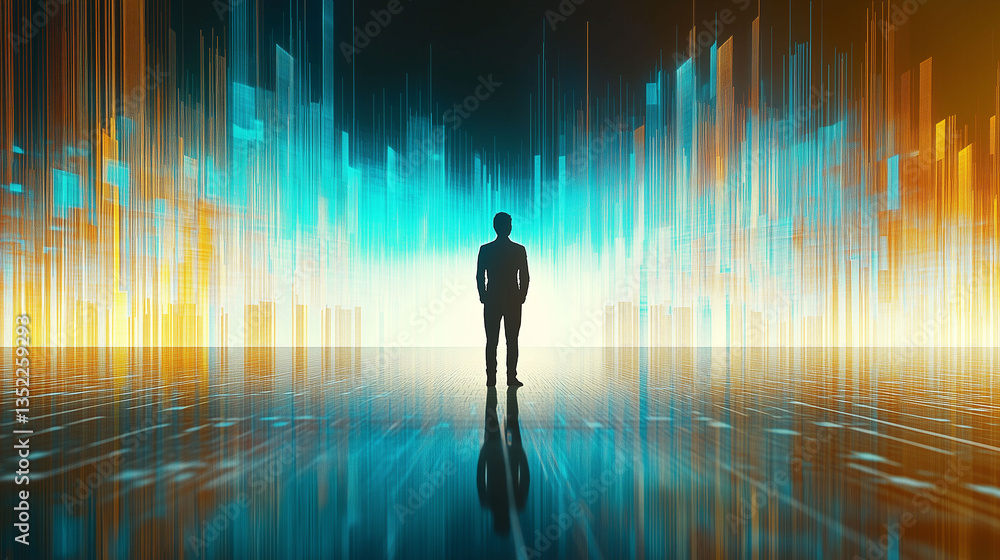 Businessman Standing in a Digital Data Environment Businessman Standing in a Digital Data Environment