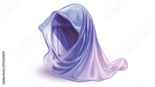 Digital illustration of a piece of fabric draped and folded, creating soft curves and folds. The fabric exhibits a gradient of colors transitioning from a deeper purple at the top to lighter shades