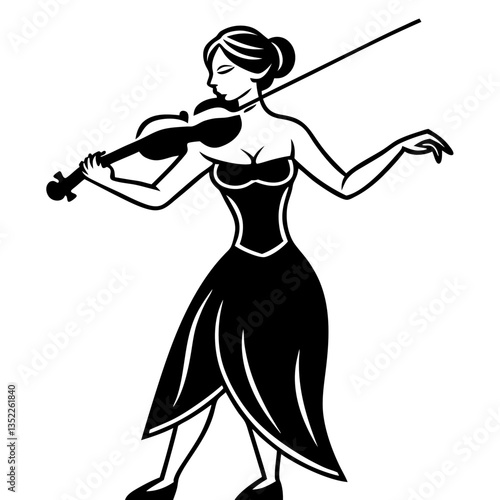 A silhouette of a woman violinist playing solo, captured in a moment of deep concentration and emotion