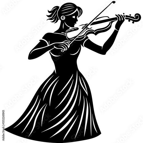 A silhouette of a woman violinist playing solo, captured in a moment of deep concentration and emotion