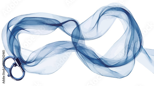 The image shows a digitally manipulated or rendered depiction of a piece of blue fabric. The fabric is light and translucent, appearing to flow and swirl in an abstract pattern against a white