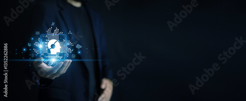 Obraz na płótnie Business professional interacting with AI-powered holographic interface, analyzing real-time financial data and market trends, modern office environment, futuristic technology concept w salonie