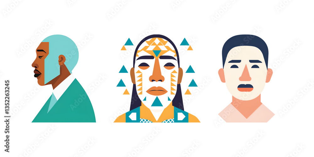 Diverse Faces with Cultural and Stylistic Variations, Vector Illustration Diverse Faces with Cultural and Stylistic Variations, Vector Illustration