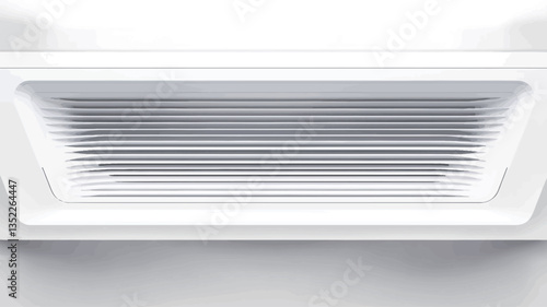 Close-up view of a white rectangular ventilation grille. The grille is set against a plain white background.  The image is sharply focused, showing the horizontal slats of the grille in detail. The