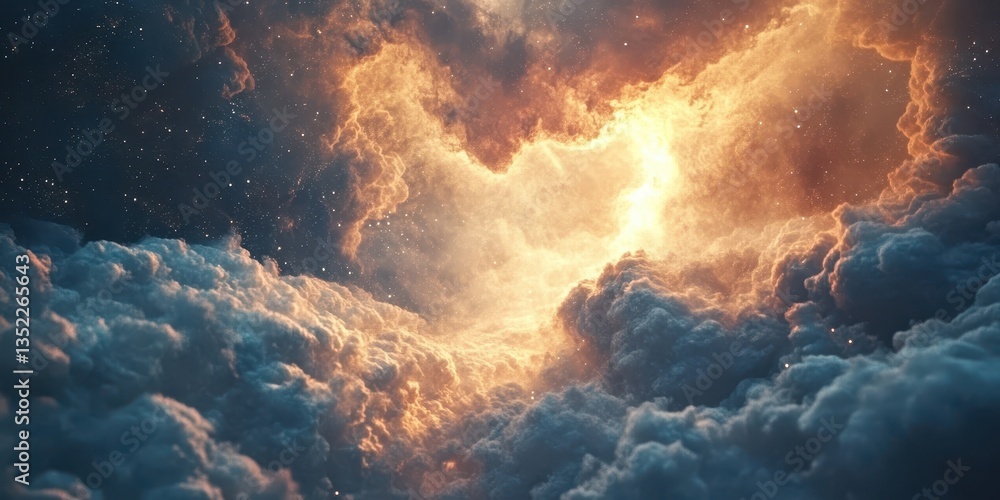 Dramatic depiction of clouds and stars in the cosmic sky Dramatic depiction of clouds and stars in the cosmic sky