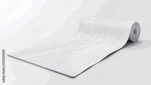 The image shows a roll of white material partially unfurled on a white background. The material appears smooth and has a uniform texture. The lighting is even, creating minimal shadows.  The