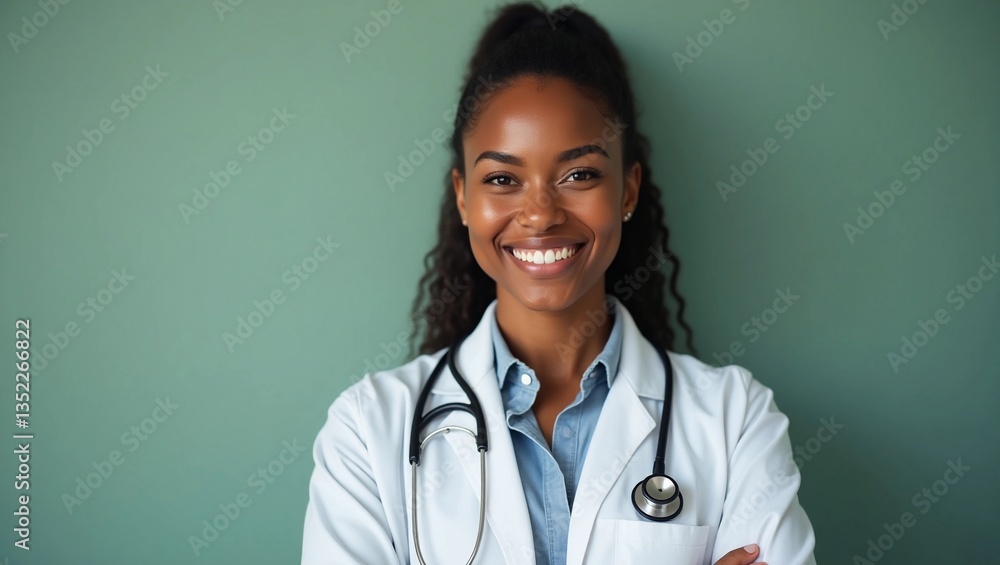 A warm and confident black female doctor A warm and confident black female doctor