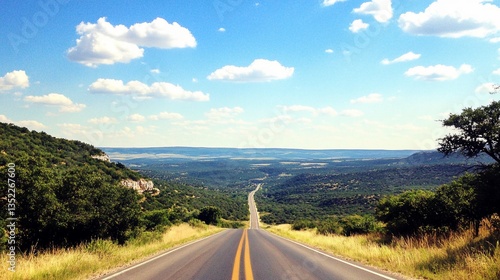 Scenic highway road trip, Texas landscape, summer