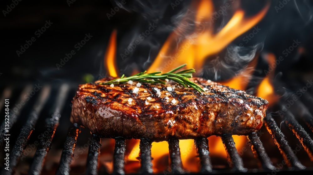 A juicy Picanya steak sizzling on the barbecue, flames licking its edges and savory juices dripping down, with a mouthwatering aroma in the air. A juicy Picanya steak sizzling on the barbecue, flames licking its edges and savory juices dripping down, with a mouthwatering aroma in the air.