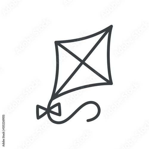 Cute kite icon. Wind paper toys for kids. Hand drawn monochrome illustration isolated on a white background. Kawaii spring sticker. Vector 10 EPS.