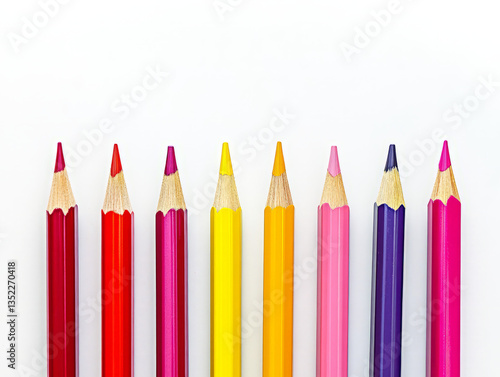 Row of Colorful Pencils on White Background