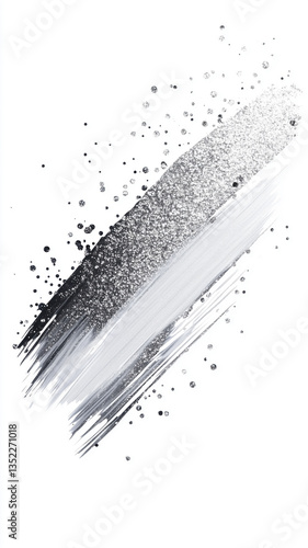 Vibrant silver stroke surrounded by fine glitter dots on a clean white background, ideal for elegant phone wallpapers.

