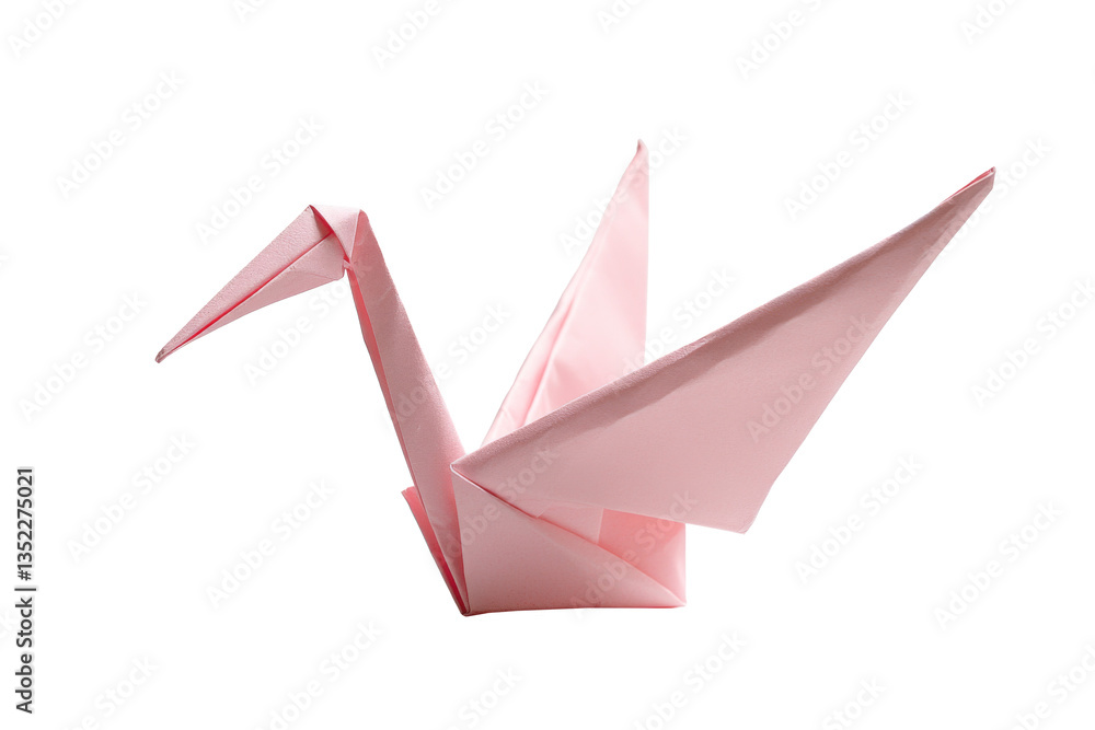 Fototapeta premium Pink Origami Bird in Flight on White Background