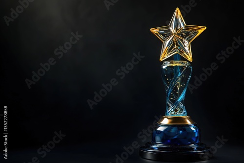 Elegant Blue and Gold Crystal Star Award Trophy on Black Background