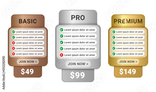Business plans web comparison pricing table. Vector price plan set on white background
