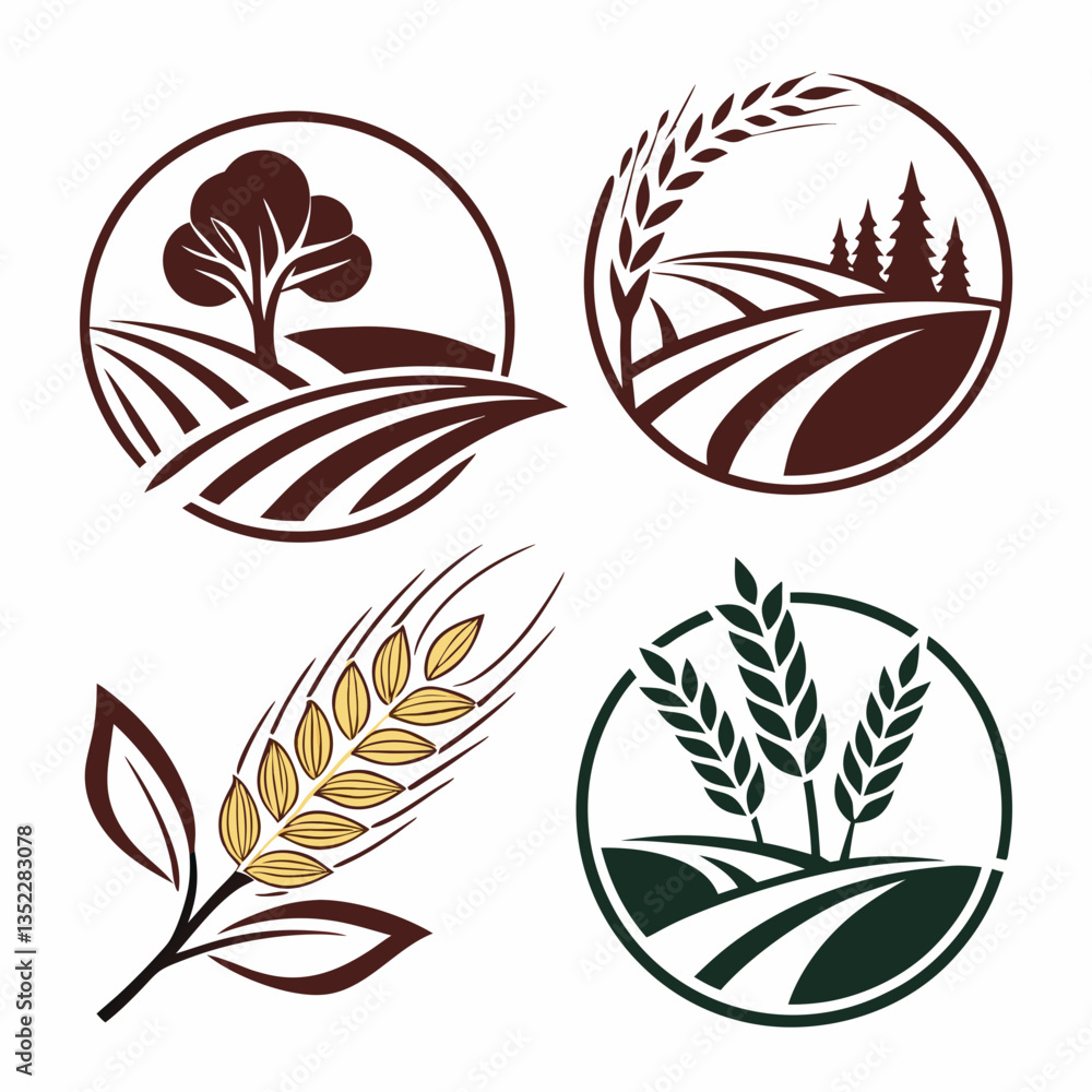 Fototapeta premium set of green leaves sustainable agricultural vector logo icons