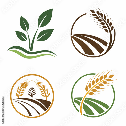 set of green leaves sustainable agricultural vector logo icons