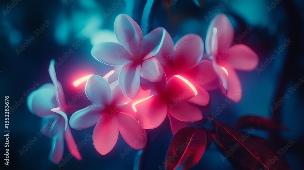 Glowing Flowers Under Ultraviolet Light in a Mystical Atmosphere Glowing Flowers Under Ultraviolet Light in a Mystical Atmosphere