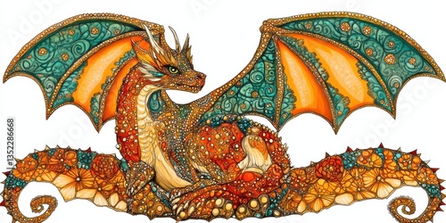 A beautiful and colorful dragon artfully rendered in detailed illustrations