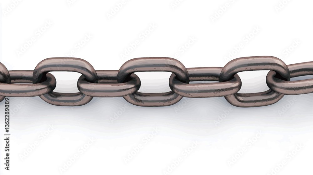 Obraz premium The image shows a close-up view of a section of a metal chain against a white background. The chain consists of numerous interconnected oval-shaped links. The metal appears to have a slightly