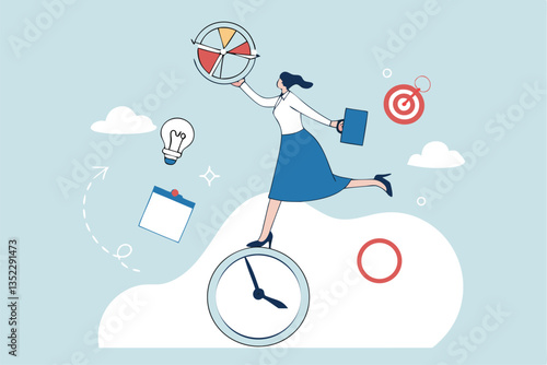 Project development manager, skill management, planning or communication to success, process or efficiency to finish work, productivity concept, businesswoman control project management skill.