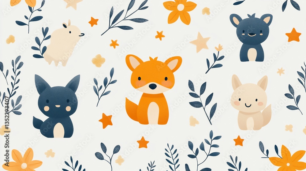 Adorable Woodland Critters & Floral Pattern Design Adorable Woodland Critters & Floral Pattern Design