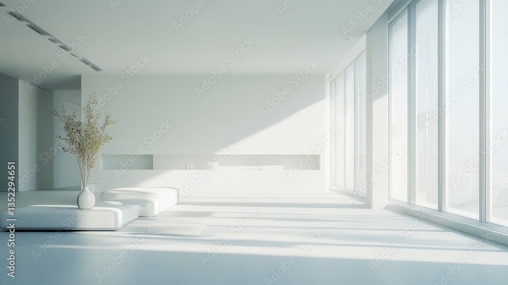 Fototapeta premium a white room with a vase 