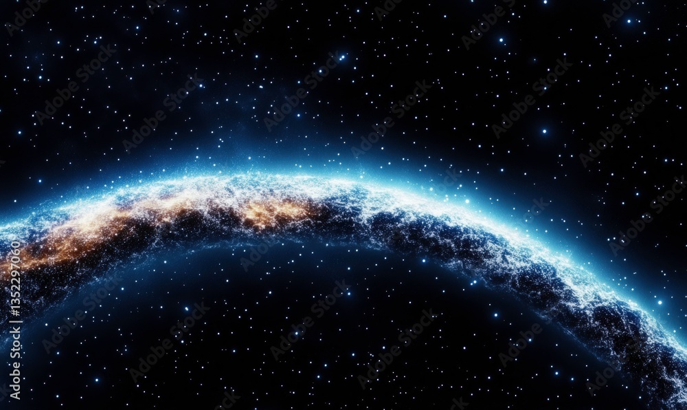 Obraz premium Stunning Cosmic Landscape with Bright Stars and Glowing Nebula Over a Vast Dark Universe, Capturing the Beauty of Outer Space