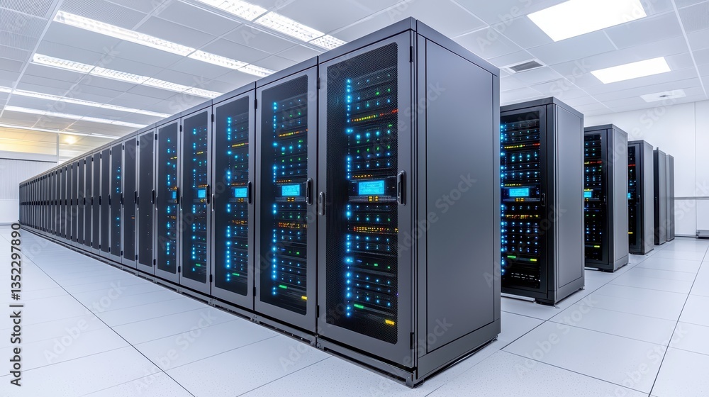 Data center operations modern facility technology infrastructure controlled environment wide-angle view efficiency focus Data center operations modern facility technology infrastructure controlled environment wide-angle view efficiency focus