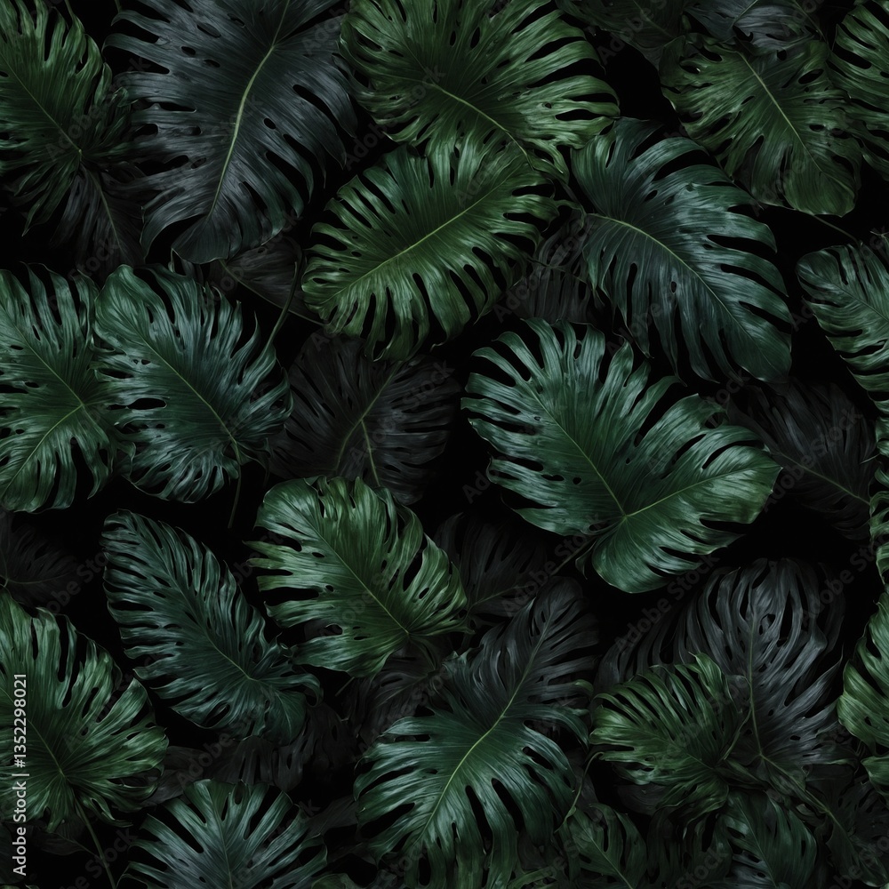 An artistic tropical leaf pattern on a black canvas, leaving a blank space for advertising. An artistic tropical leaf pattern on a black canvas, leaving a blank space for advertising.