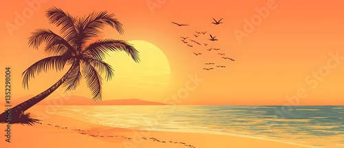 Wallpaper Mural A palm tree is standing in the sand next to the ocean Torontodigital.ca