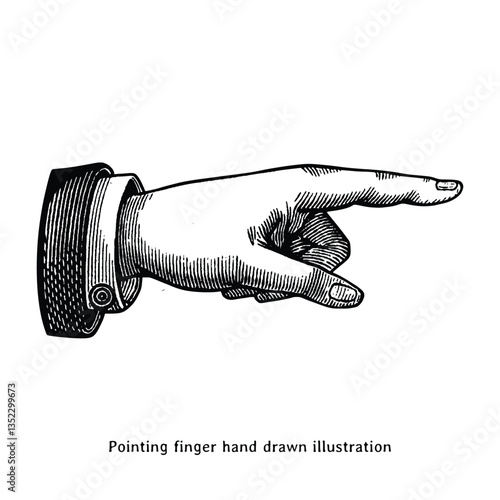 Pointing finger illustration. Vintage pointing finger hand drawn illustration. Pointing hand illustration