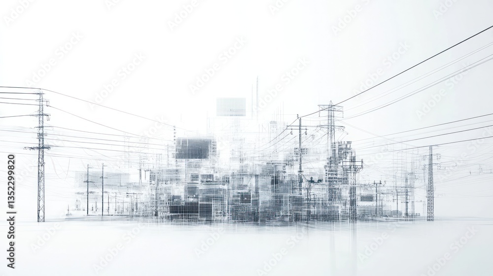 Futuristic wireframe city skyline with skyscrapers and modern urban architecture depicting technological advancement innovation and the progression of the built environment Futuristic wireframe city skyline with skyscrapers and modern urban architecture depicting technological advancement innovation and the progression of the built environment