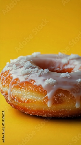 Fluffy Donut With Sweet Glaze on a Vibrant Yellow Background