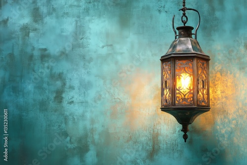 Hanging Decorative Lantern Casting Warm Light in a Tranquil Setting With a Te...